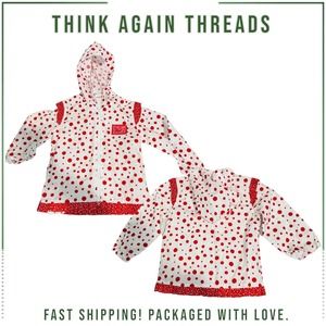 NWT Marese 100% Cotton Red Polka Dot Zip Up Girls Hooded Jacket White Size 3T